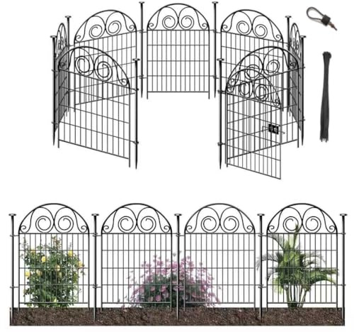 Getlay Recinzione alta per animali da giardino con cancello, 101,6 cm (altezza) x 68 cm (lunghezza) 8 pannelli per scavare recinti per cani, recinzione temporanea in metallo nero, recinzione di difesa