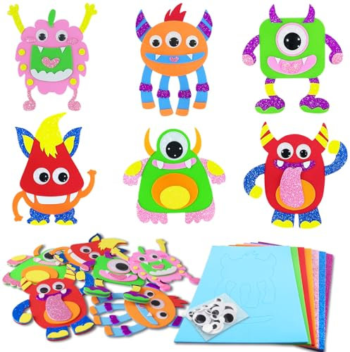 12 Monster Bastelset Kinder ab 5 6 7 8 9 10 12 Jahre Moosgummi Bastelset Kinder Monsters Bastelsets Basteln Kinder Mit Wackelaugen Selbstklebend Basteln Kindergeburtstag Geschenke für Mädchen Junge
