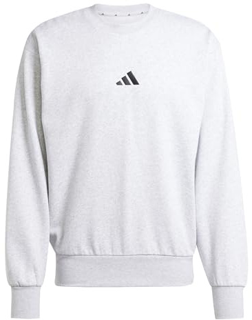 adidas Men's ESSENTIALS FEELCOZY FLEECE SWEATSHIRT, light grey heather/black, XS