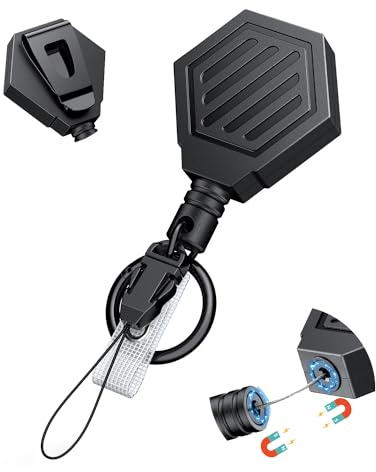 Uniclife kraftig infällbar nyckelring magnetisk stängning infällbar badge-rulle för upp till 255 g magnetisk ID-badgehållare rulle med 89 cm dyneemasnöre ABS-hölje bältesklämma och karbinhake