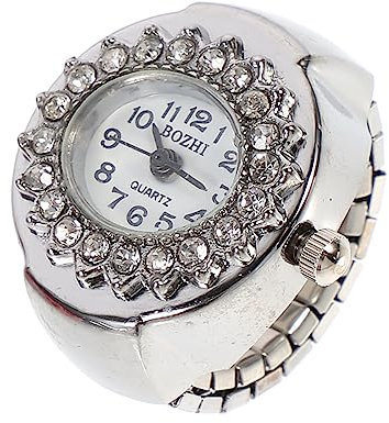 SAFIGLE Zierliche Ring Uhr Für Damen Mit Rhinestone Dekoration Verstellbare Fingerringuhr Für Elegante Anlässe Und Alltagsmode Silber