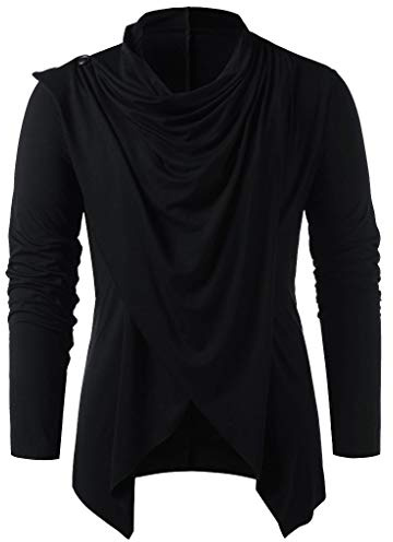 Hauts Steampunk Hommes Col tas Solide, Top Medievale Ourlet Asymétrique-Chemise Homme Manches Longues Hiver Vintage Chic Blouse pour Gothique Renaissance Rétro Cour Halloween Victorienne Shirts