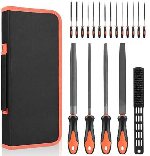 Banaone 19 Teiliges Feilenset, Premium-Kohlenstoffstahl-Metallfeilenset mit Koffer, Flache/Dreieckige/Halbrunde/Runde große Feilen, Nadelfeilen, Reinigungsbürste, Perfekt für Holz, Metallarbeiten