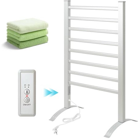 Todeco Radiador Toallero Eléctrico Baño Toallero Eléctrico, Secador de Toallas Pared, 2 en 1, con Temporizador, 90x53x35.5cm Toallero Eléctrico de Bajo Consumo (8 Varas)