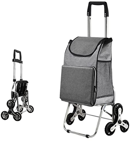 YFSMBD Carrito Compra Plegable de Aluminio, Altura Ajustable, Carro de la Compra 6 Ruedas para Subir Escalera, con Bolsa Impermeable Desmontable, 40L (Grey)