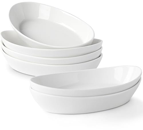 Set di 6 Piatti da Forno in Ceramica, 300ML, 19.5 x 11.3 x 3.7cm, Pirofile da Forno in Ceramica Ovali, Ciotole in Porcellana per Creme Brûlée, Pirofila in Porcellana per Lasagne Torta Casseruola Tapas
