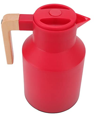 Coffee Carafe 1L Large Capacity Portable European Beech Wood Handle 12h Thermal Insulation Kettle Coffee Pot Green Professional Accessories for Use (Red)