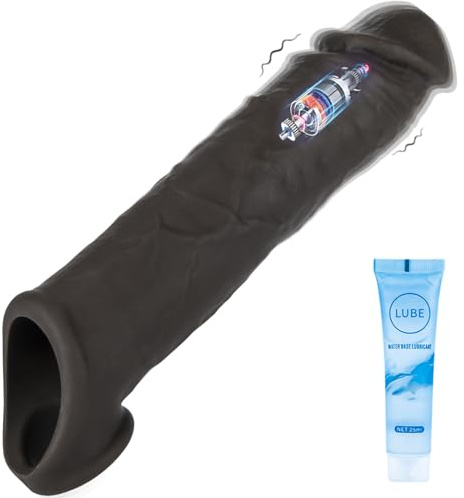 8 in Penis Sleeve Vibrating Cock Ring Reusable Realistic Penis Extension with 10 Powerful Vibration Modes Cock Sexual Stimulation Device Sex Toys Couple Sex Toys Gay Anal （Coffee）