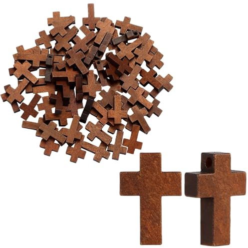msymsyu Croce in legno, 60 pezzi, piccola croce 21 x 14 x 5 mm, colore caffè/nero/bianco crema, ciondolo con foro da 1,5 mm, per cerimonie religiose, abbigliamento quotidiano, regali per eventi fai da