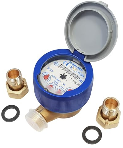 Contatore Acqua 1/2” Quadrante Asciutto Orientabile – Omologato MID 2004/22/CE – Per Acque Dure e Sabbiose – Con Raccordi Inclusi – Contalitri Meccanico.