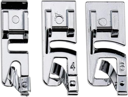 3PCS Rolled Hem Foot Set - Sewing Machine Foot Kit - 3mm 4mm 6mm Narrow Hemmer Feet - Low Shank Snap-On Presser Feet for Most Household Machines