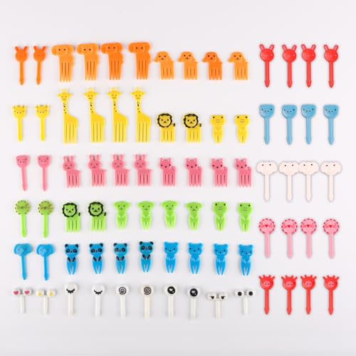 80 Pcs Pinchos Comida Infantil, Palillos para Aperitivos, Tenedor de Frutas para Niños Reutilizables, con Diseños de Animales Variados, Ideales para Fiestas en Casa Reuniones y Meriendas