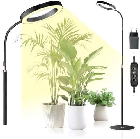 Lampada per Piante a LED, Spettro Completo 380-800nm con Timer 6/12/16H, 3 Modalità Luce & 10 Livelli Luminosità, Altezza Regolabile 57-170cm, Grow Light per Piante da Interno, Include Timer
