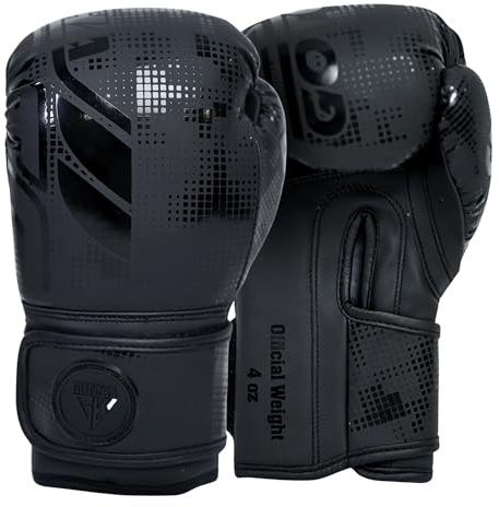 Kids Boxing Gloves - Junior Training Gloves 4oz & 6oz - Muay Thai Sparring MMA Kickboxing Punch Bag Boxing Gloves Kids, Maya Hide Leather Punching Fitness, Workouts & Practice (Black, 4 oz)