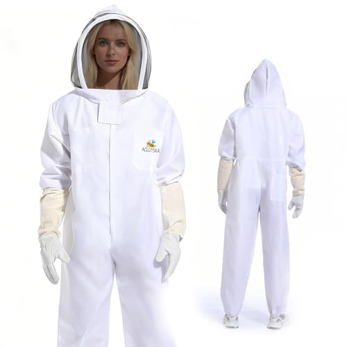 Combinaison Apiculteur Homme Femme Anti Guêpes, Tenue Apicole Polycoton Anti-Piqûres avec Gants Apiculture et Capuche Ventilée Combinaison Apiculture Complète Anti Guêpes(S)