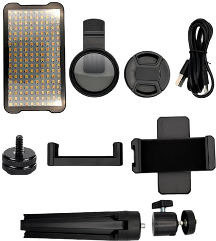 wkao Kit de luz LED para fotografía de tatuajes con lente Cpl de 52 mm, trípode para smartphone, recargable, diseño portátil