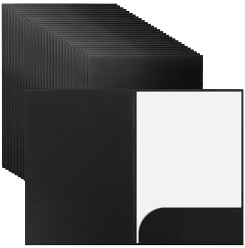 MEIDIV 30Pcs Paper Folders for Documents Paperwork A4, Cardboard Folders for Paperwork A4, Card Folder with Business Cards Slot Pockets for Document, File, Paper, Office School (Black, 1)