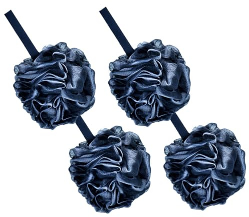 HOOTNEE 4pcs Black Shower Loofah Bath Sponge Balls with Hanging Rope, Pe Material for Cleaning Pores and Rinsing Excess Grease, for Hotel and Family Use