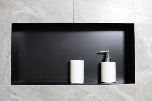Bernstein Nicho de Pared de Acero Inoxidable BS603010 sin Borde - 60 x 30 x 10 cm - Estante de Ducha para Utensilios de baño - Montaje Flexible - nicho de Ducha alicatable en Negro