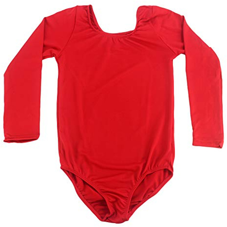 furein Maillot de Danza Ballet Gimnasia Leotardo Body Clásico Elástico para Niña de Manga Larga Cuello Redondo (10 años, Rojo)