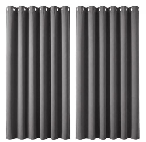 Deconovo Extra Wide Blackout Curtains 108 Inch Drop Super Soft Energy Saving Thermal Insulated Eyelet Long Curtains Bedroom W90 x L108 Inch Light Grey 2 Panels