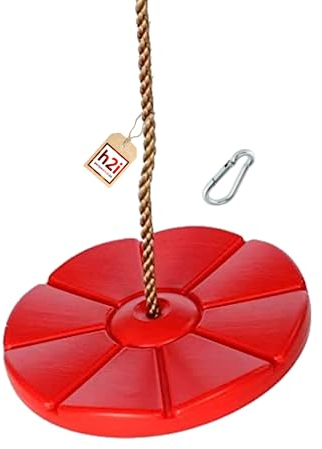 h2i Tellerschaukel aus wetterfestem Kunststoff | Robustes Design & anpassbare Schaukelhöhe | Kinderschaukel mit Halteseil & Karabiner l Schaukel für Outdoor & Indoor | rot