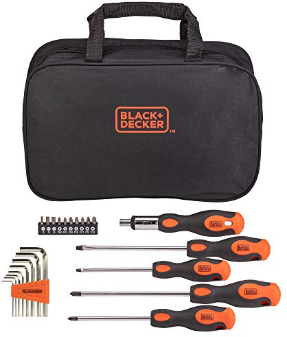 Black+Decker Screwdriver Set with Storage Bag, Magnetic Tip, 23-Piece (BDHT6223CAPB)