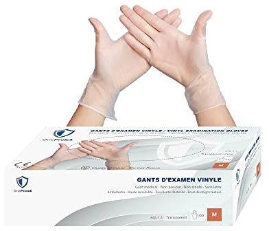 OneProtek Gants jetables en Vinyle - Lot de 2x Boîtes de 100 gants jetables Taille M - non poudrés, sans latex - Multi-usages et résistants