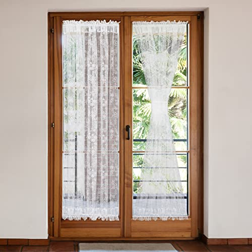 Moslovstar Semi Sheer French Door Curtain 72 inches Sidelight Privacy Voile Curtains for Living Room Sliding Door with Bonus Tiebacks, 2 Pieces White