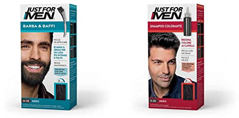 Just For Men Kit Barba e Capelli. Nero. Tinta Semipermanente per Uomo. Senza Ammoniaca, delicato su Barba e Capelli. 2 pezzi.