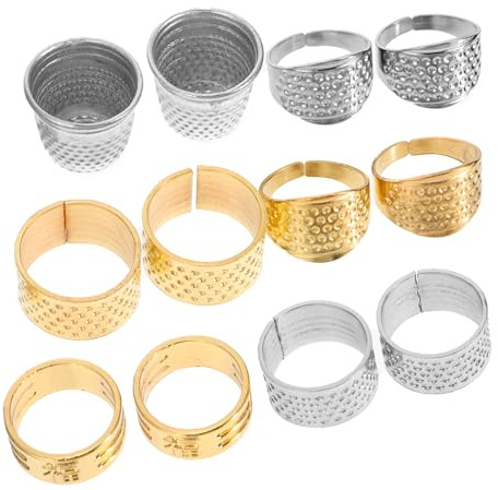 MAGICLULU 12pcs Sewing Thimble Set Knitting Tools Thimbles for Hand Quilting Quilling Tool Finger Shield Ring Metal Knitting Finger Ring Small Thimbles Metal Finger Sleeves Finger Protector