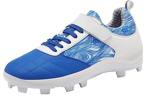 ZHENSI Cricketskor för män Gummisula Landhockeyskor Spikeless för gräs och fält,Blue,42 EU