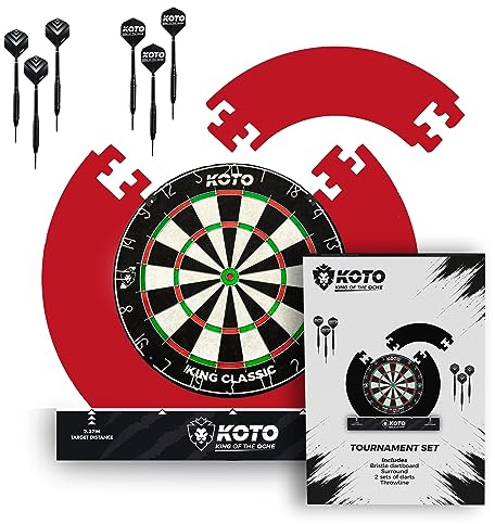 KOTO - Tournament Dartscheibe Set Rot, inkl. Surround, 2 Sätze 23 Gramm Darts, Halterung Dartscheibe & Dart Oche