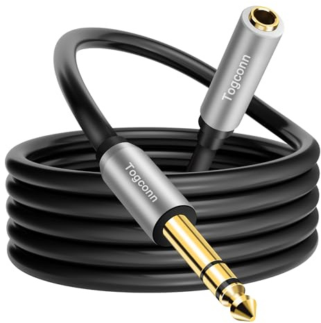 Togconn 1/4 inch Extension Cable 4 Feet, 6.35mm 1/4 TRS Male to Female Stereo Adapter Jack，Quarter inch Headphone Guitar Extension Cable, Hi-Fi Sound, Gold Plated Connectors, Oxygen-Free Copper OFC