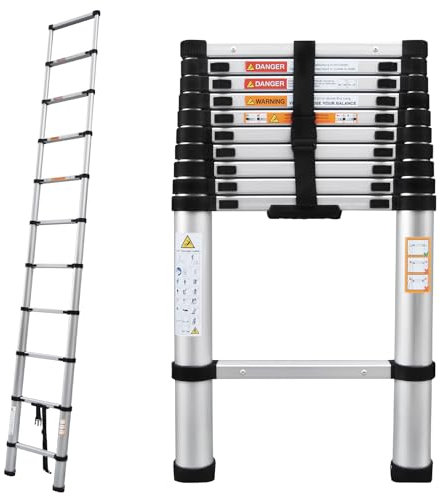 Scala telescopica da 3,2 m, prolunga pieghevole, portata 150 kg, multiuso con piedini antiscivolo, 80 cm (alluminio)