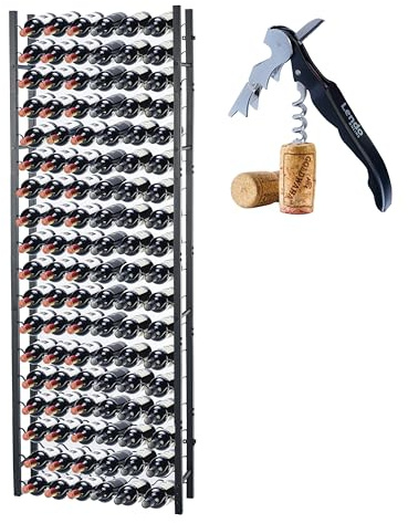 Lendo Online Weinregal - Weinschrank - Weinflaschenhalter - Weinlagerung - Schwarz - Pulverbeschichteter Stahl - Metall - Flaschenregal - Industrieller Stil (65x20x180 cm (108 Flaschen))