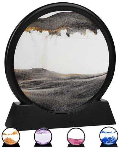 Reloj de Arena, Reloj de Arena Decoracion, 3D Sandscape, Cuadro de Arena en Movimiento, Deco Estética para Oficina Salón Escritorio Adultos Niños (Blanco y Negro 12)