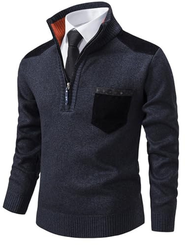 JENJON Uomo Maglione Lavorato a Maglia Colletto alla Cerniera Pullover Maniche Lunghe in Maglia Grossa Spessa Autunno Inverno