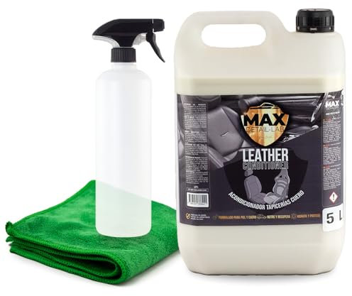 MAX DETAIL-LAB - Leather Conditioner 5L - Hidratante Limpiador Cuero Piel Coche, Acondicionador Tapicerias Asientos, Brillo y Protección Cuidado Premium Limpieza Detailing Profesional Car, 5 Litros