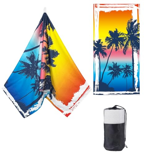 ZTYROLJ Serviettes de Bain en Tissu Éponge à Motif de Cocotier, Grande Serviettes de Bain 90x180cm, Drap de Bain XXL, Douce, Légère, Absorbante, Plage, Bain, Piscine, Vacances
