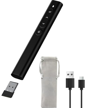 Presentation Clickers, Wireless Presenter, Rechargeable USB Page Turning Pen, 2.4GHz Hyperlink Volume Remote Presentation Pointer, Slide Advancer for Computer Laptop PPT (Black)