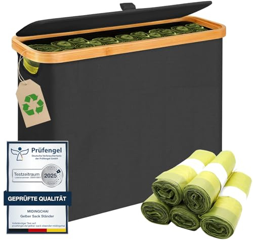 MidingChai Gelbe Säcke Aufbewahrungskorb, Aufbewahrungsbox für Gelber Sack, Stauraum für Mindestens 25 Rollen Gelbe Säcke, Praktischer Müllsäcke Behälter, Kompakter Mülltüten Organizer