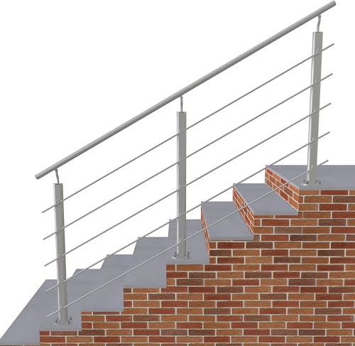 AICA Barandilla de aluminio - barandilla de escalera, interior y exterior para escaleras, balcón, cortable - fijaciones al suelo 200x100cm