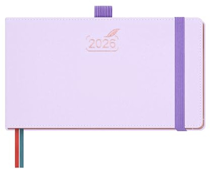 BEZEND Agenda 2026 Settimanale Tascabile 9,4 x 16,7 cm - 1 Settimana 2 Pagine da Gen a Dic 2026, Piccola Formato Orizzontale con Vista Verticale, Bordo in Oro Rosa, Portapenne - Lila
