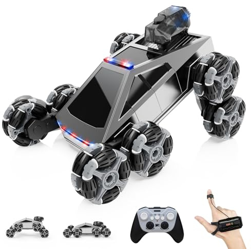 Coche Teledirigido RC Acrobático 8 Ruedas, Vehículo Todoterreno con Mando a Distancia & Control Manual, Luces LED, Música, Spray, Juguete para Niños 5-11 Años, Regalo Cumpleaños, Navidad y Reyes Magos