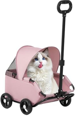 Carrito Para Gatos | Carrito Plegable Para Perros Pequeños y Gatos | Transportín Ventilado Exterior 7 Kg | Uso en Centro Comercial Parque Playa Paseos Viajes y Visitas al Veterinario