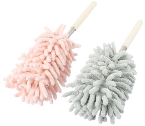 PAMINGONO Lot de 2 Brosses à Poussière en Microfibre Tête Flexible Outil de Nettoyage Ménager Voiture Plumeau Électrostatique Vert Nordique et Rose Nordique pour Surfaces Délicates et