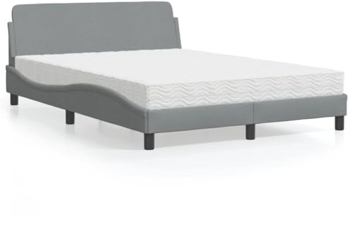 Kaloriko Letto con materasso Dover grigio chiaro, 120 x 200 cm, in tessuto, design moderno, telaio robusto, materasso in schiuma confortevole con durezza H2/H3, mobili per camera da letto durevoli