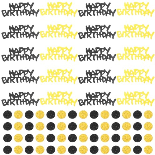 HINTRMENT Confeti de Cumpleaños Negro y Dorado Decoración para Mesa de Fiesta Confeti Decorativo Brillante para Suministros de Fiesta Adorno de Mesa para Cumpleaños para Eventos