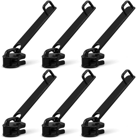 Shimmeroo 6PCS Replacement Zipper Pulls, Universal Luggage Zipper Pull | Double Layer Zippers Replacement,Zippers Slider Repair Kit for Sewing Luggage Bags Coats Jacket Clothes(Black)